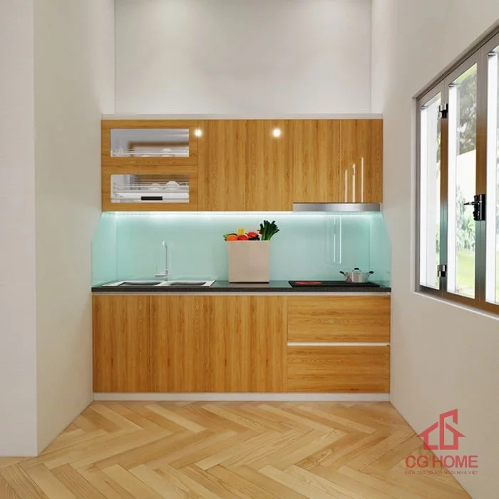 Tủ bếp inox cánh acrylic 2.3m chữ I