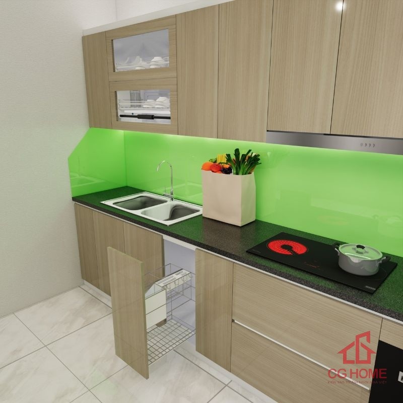 Mẫu tủ bếp inox 304 cánh acrylic mã IAI29