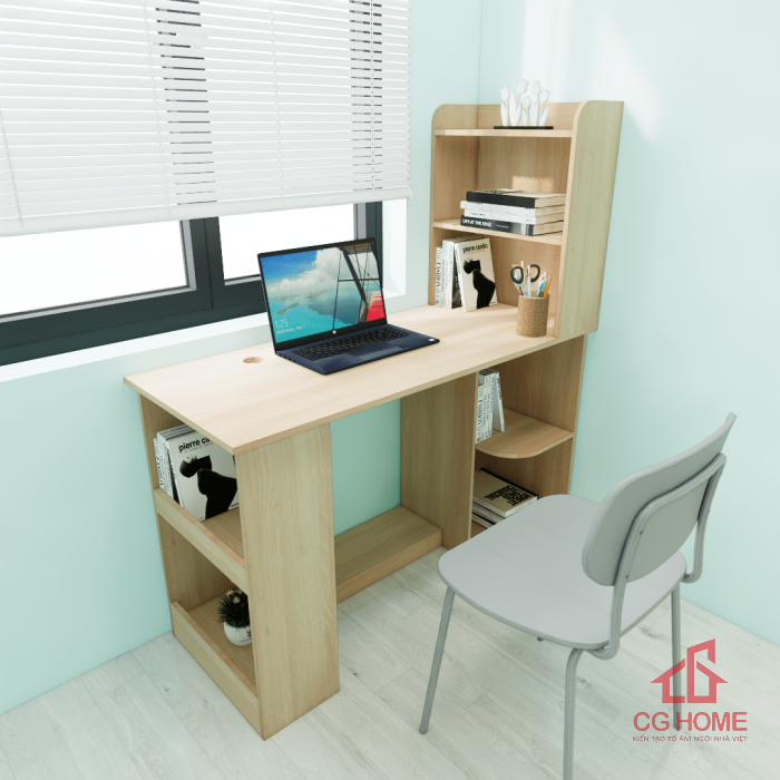 Bàn học đơn có kệ sách gỗ MDF cho bé mã GBH105