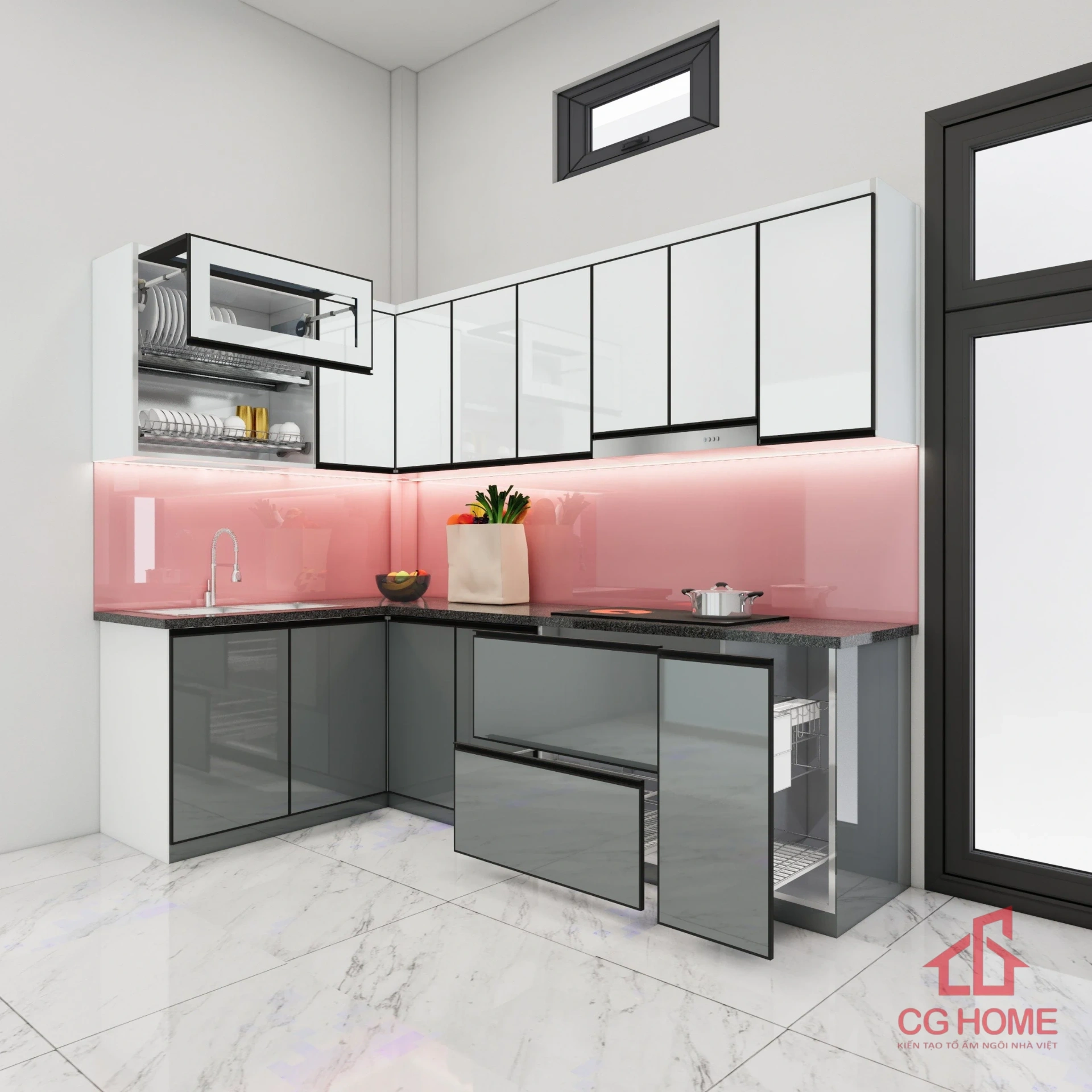 tủ bếp inox cánh kính mã IKL1627 (2)