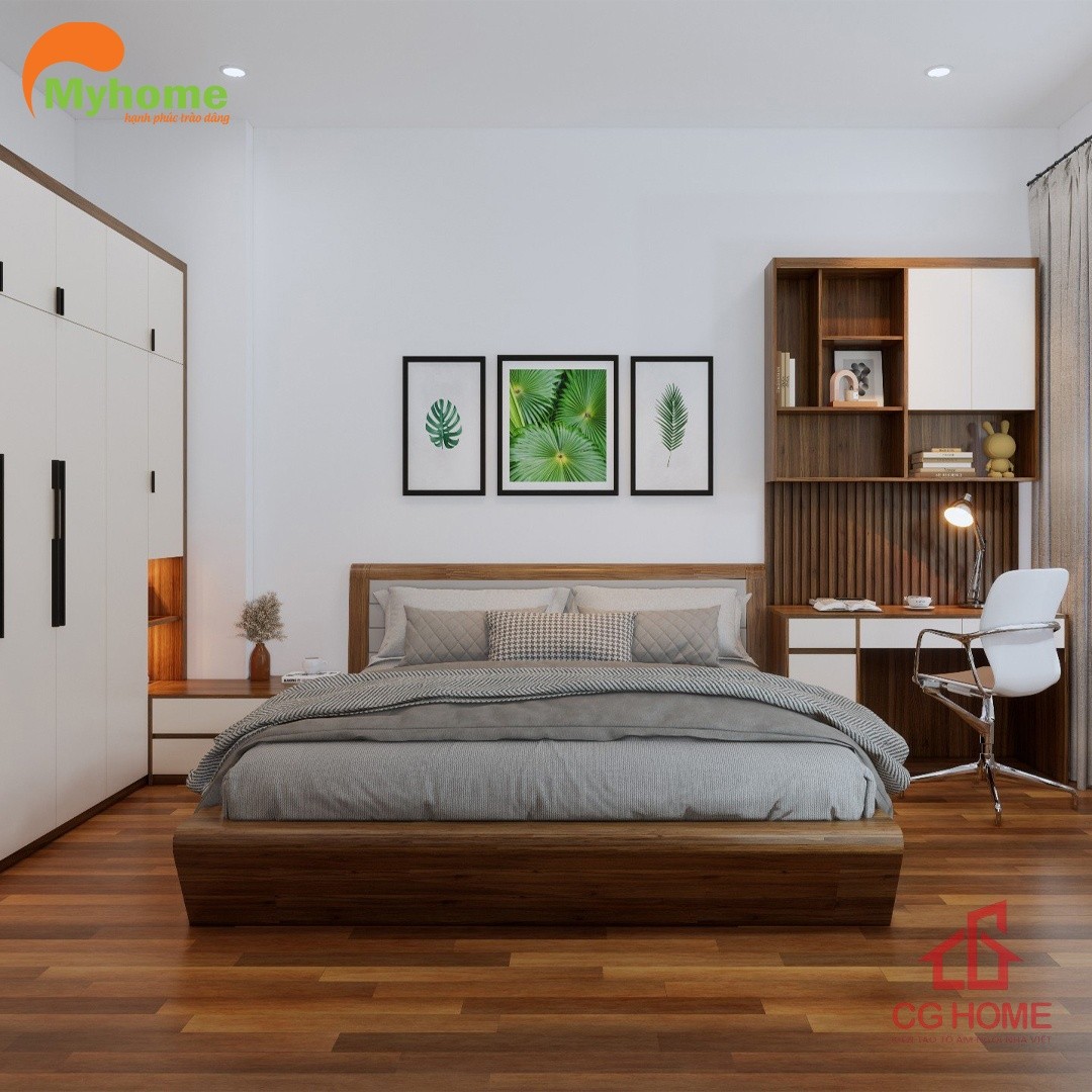 Nội thất phòng ngủ con gái với đầy đủ tiện nghi. Căn phòng nhỏ nên mọi chi tiết được tận dụng từng mm.