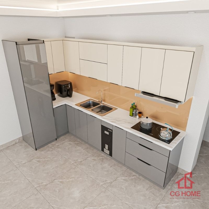 Mẫu tủ bếp inox 304 cánh kính mã IKL1532