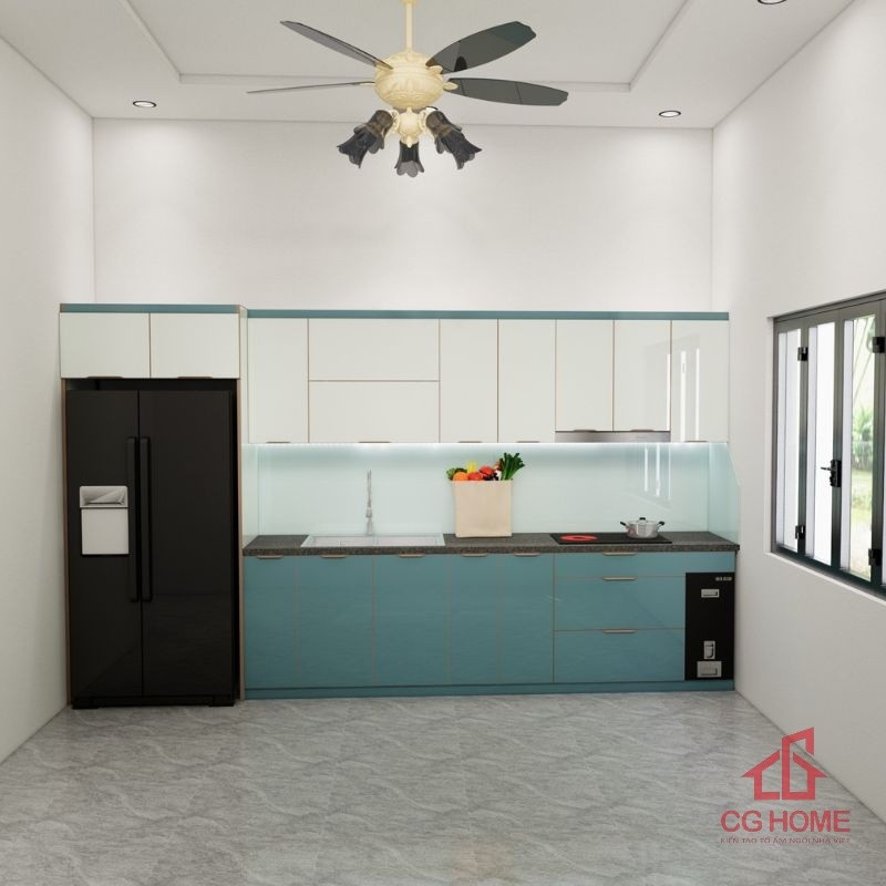 Mẫu tủ bếp inox 304 cánh kính cường lực chữ I mã IKI39TL