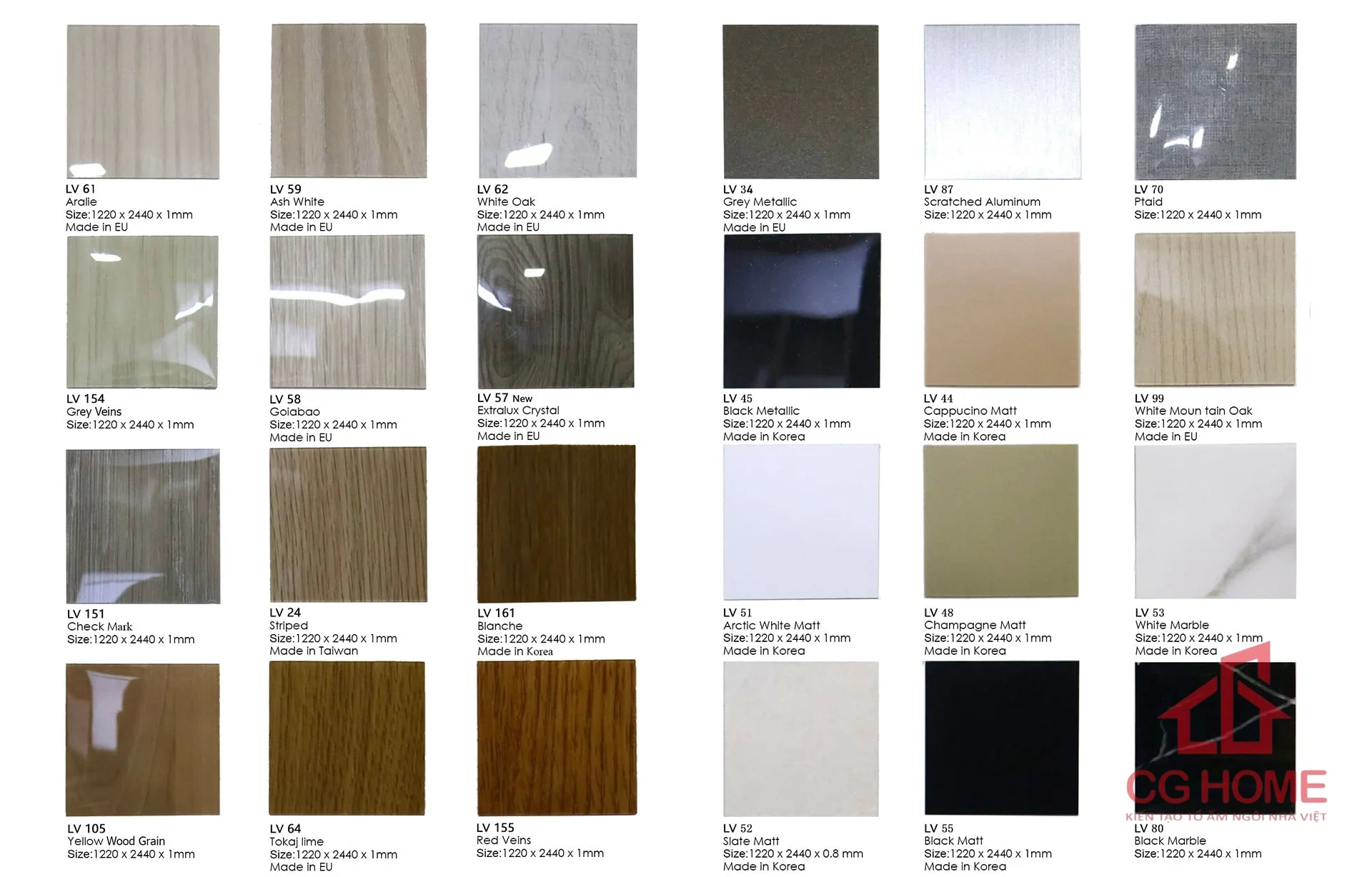 bảng màu tủ bếp inox cánh Acrylic 3