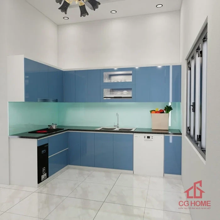 Tủ bếp inox cánh acrylic 4.7m chữ L