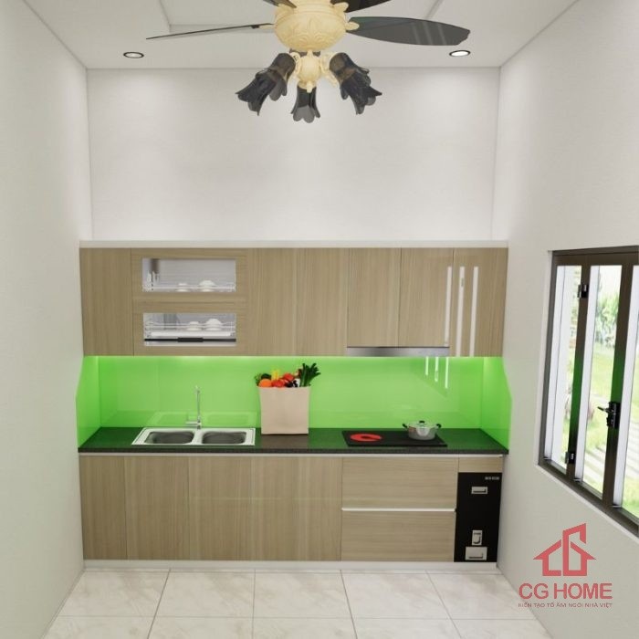 Tủ bếp inox cánh acrylic 2.9m chữ I