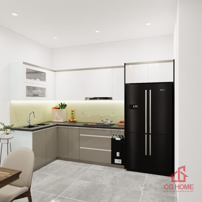 Tủ bếp inox cánh acrylic 4.8m chữ L