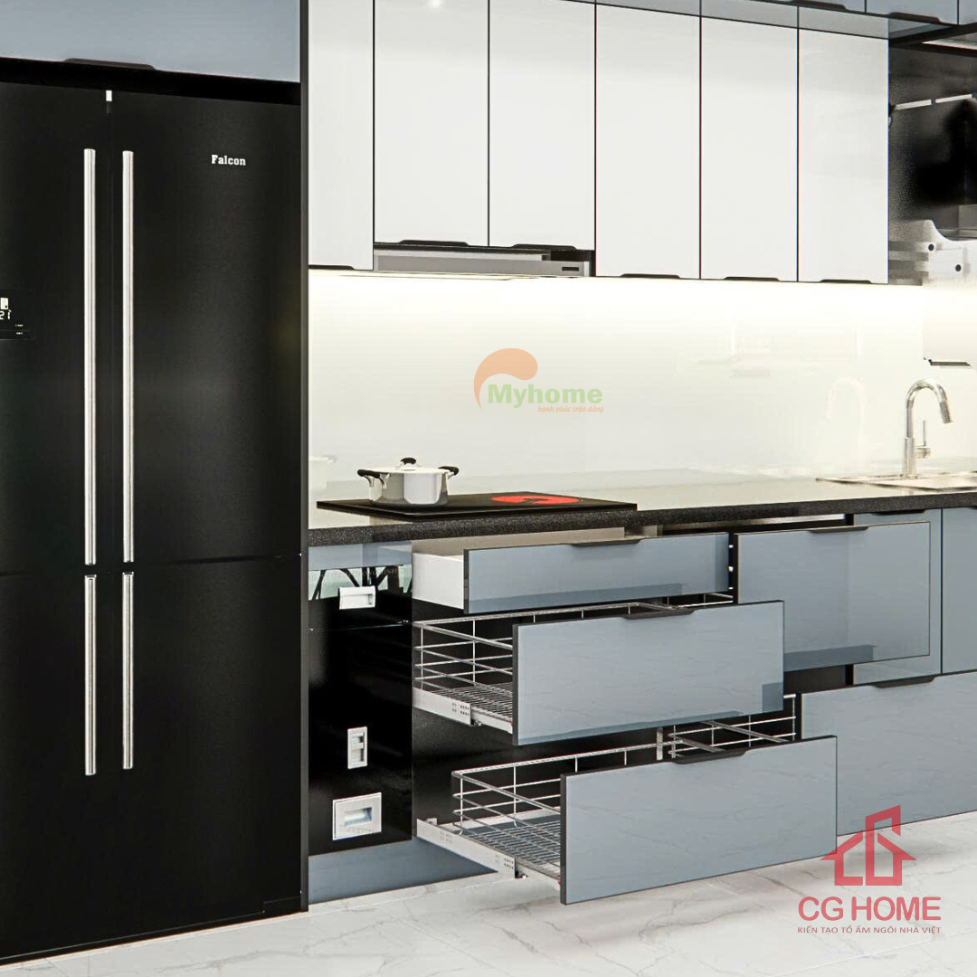 Bố trí ngăn kéo khoa học, phù hợp cho mọi nhu cầu sử dụng trong bếp