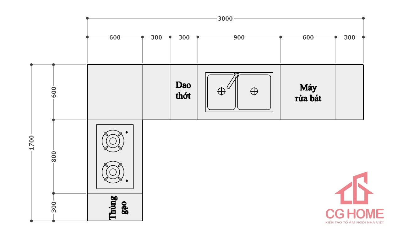 kích thước tủ bếp IAL1730