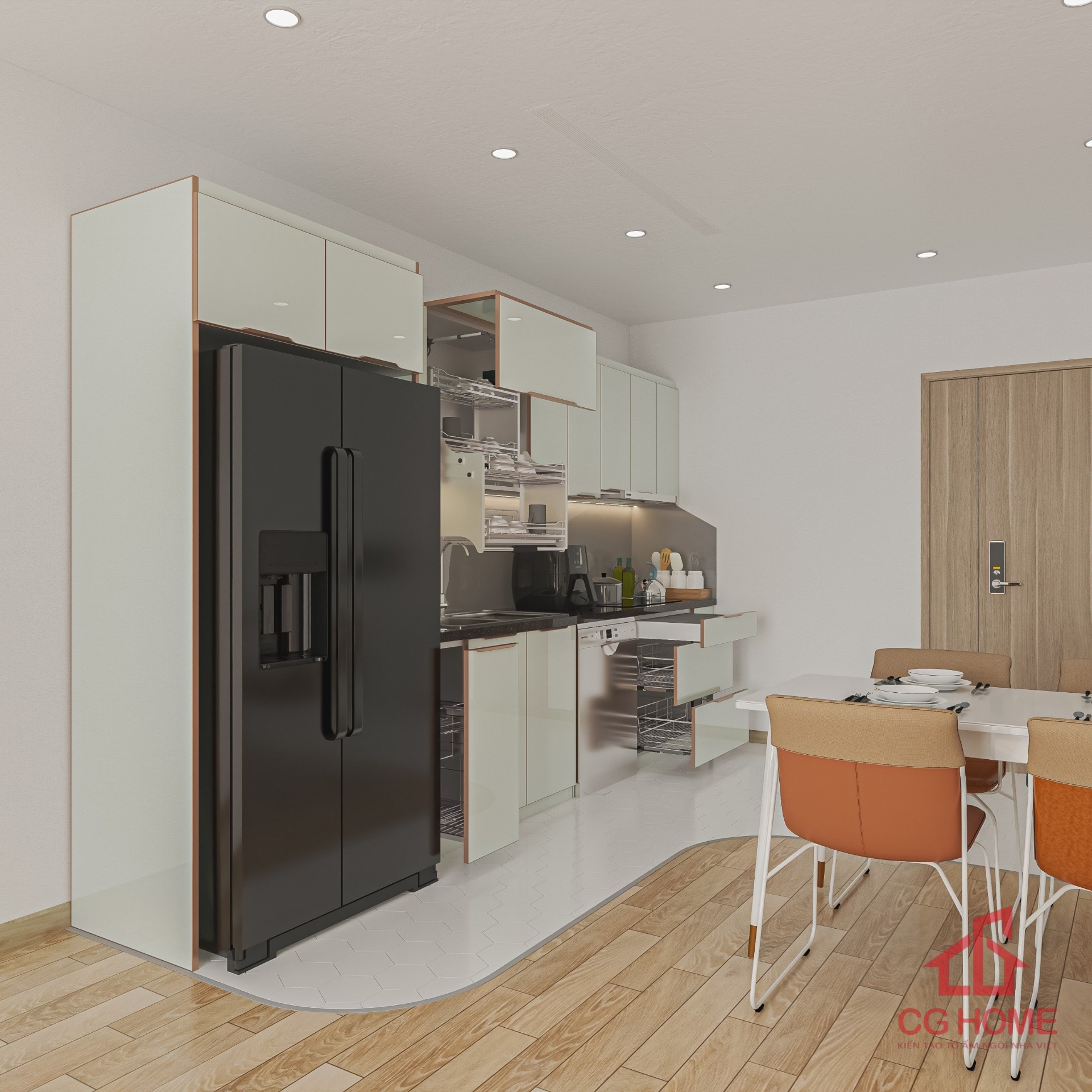 tủ bếp inox cánh kính chữ I39M