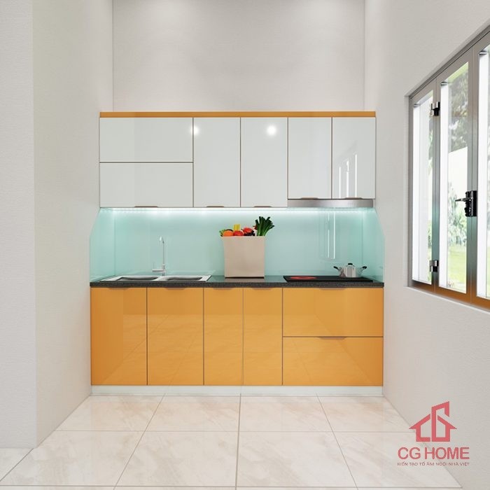 Tủ bếp inox cánh kính 2.3m chữ I