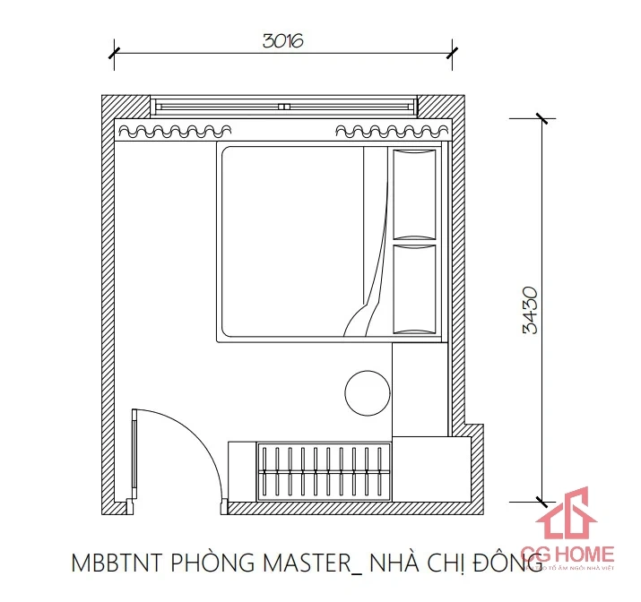 mặt bằng combo nội thất phòng ngủ 10m2