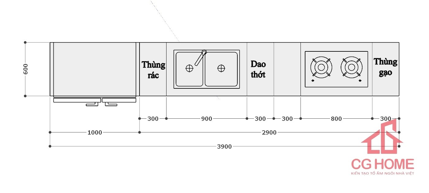 kích thước tủ bếp IKI39TL