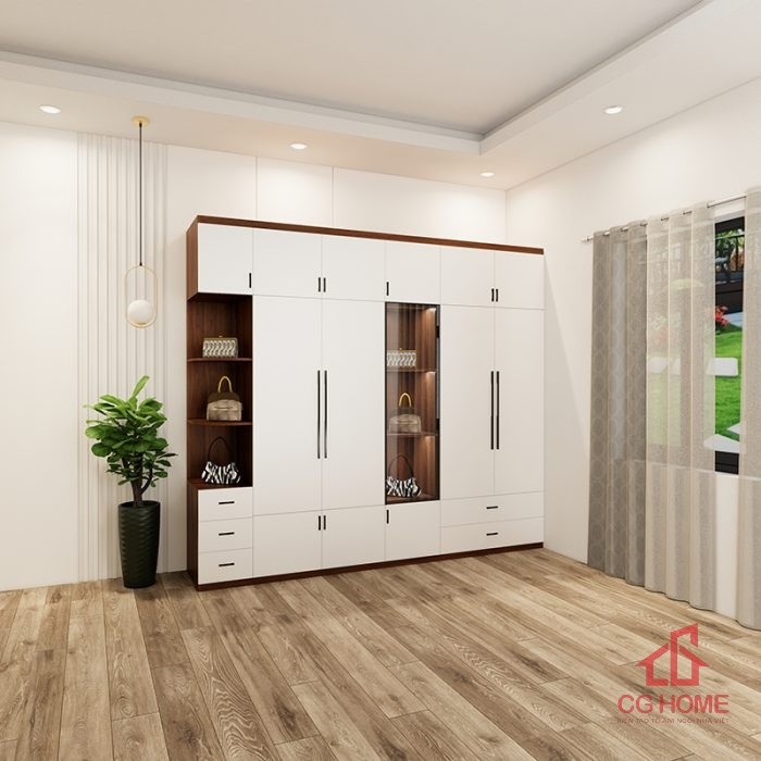Tủ quần áo 6 buồng 2.7m cánh kính mã TAOK270-04