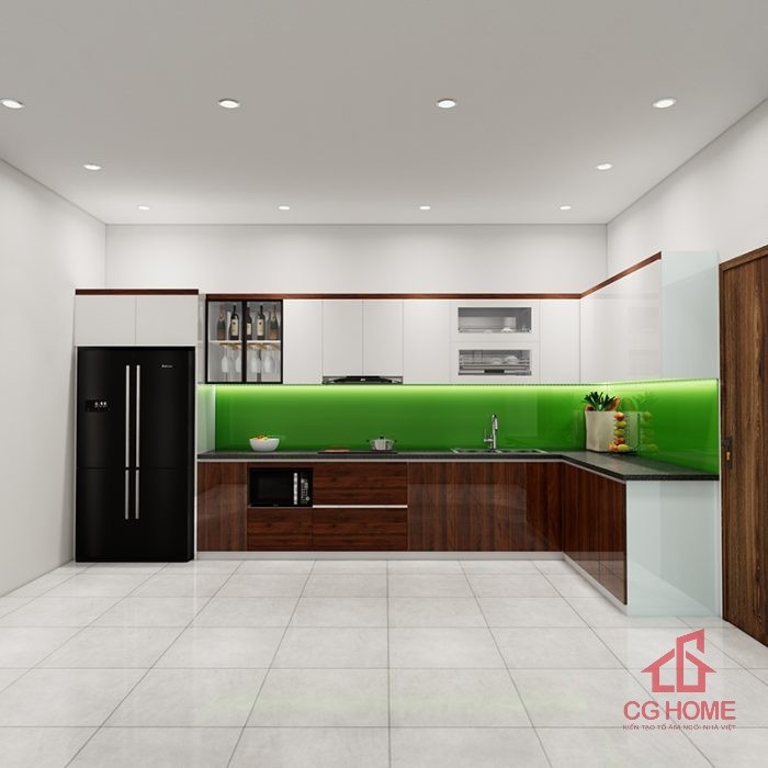 Tủ bếp inox cánh acrylic 6.7m chữ L (mẫu 2)