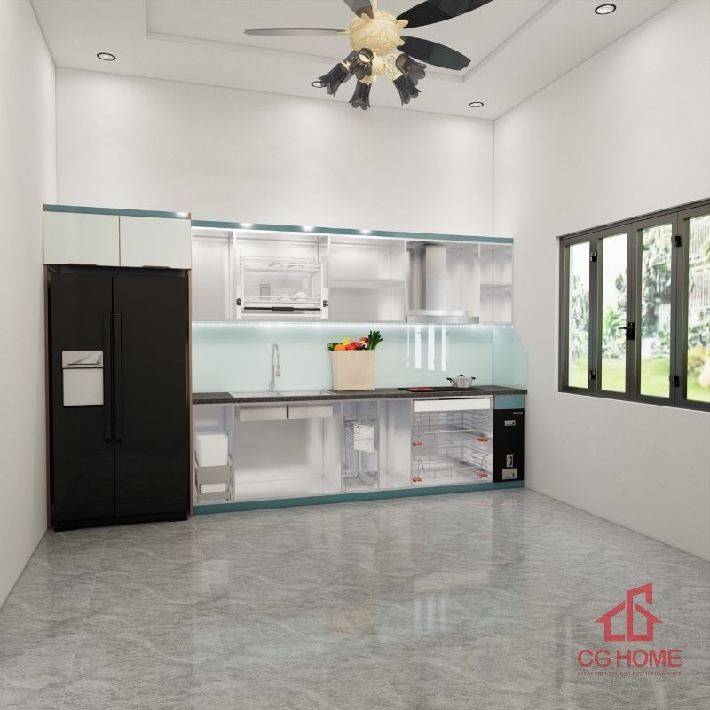 Mẫu tủ bếp inox 304 cánh kính cường lực chữ I mã IKI39TL (5)