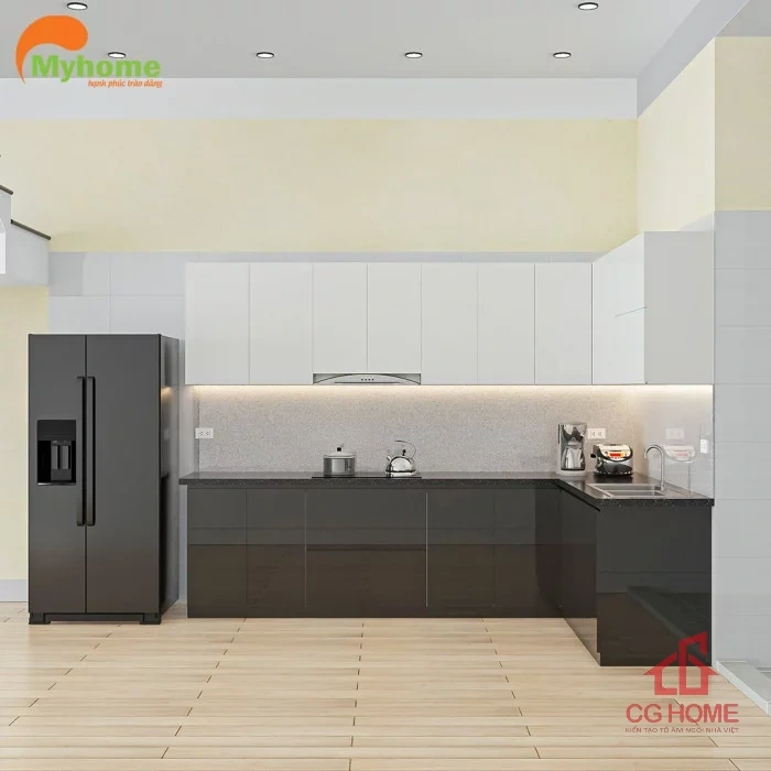 Mẫu Tủ Bếp Inox Cánh Acrylic Chữ L 2.7x2m