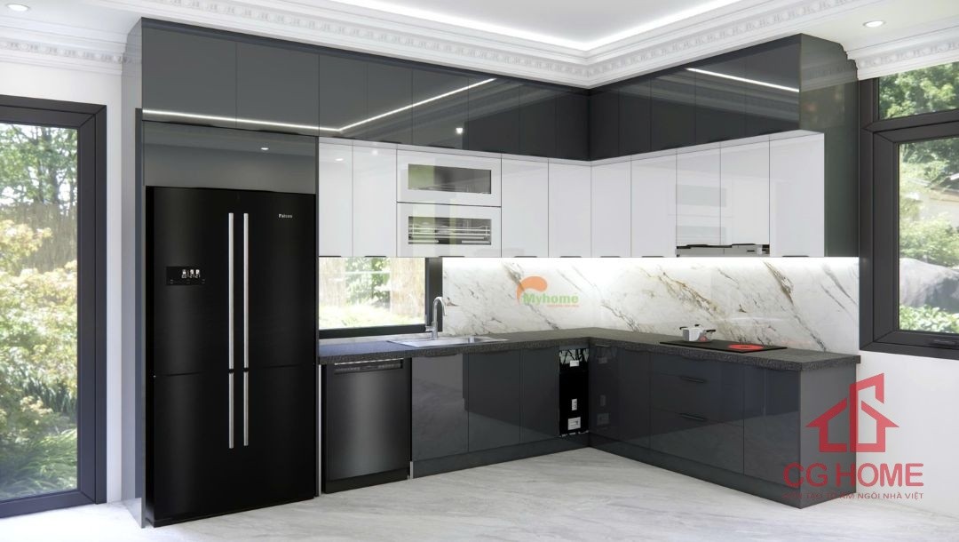 Căn bếp mơ ước với không gian lưu trữ rộng rãi. Các khoang được tận dụng triệt để.