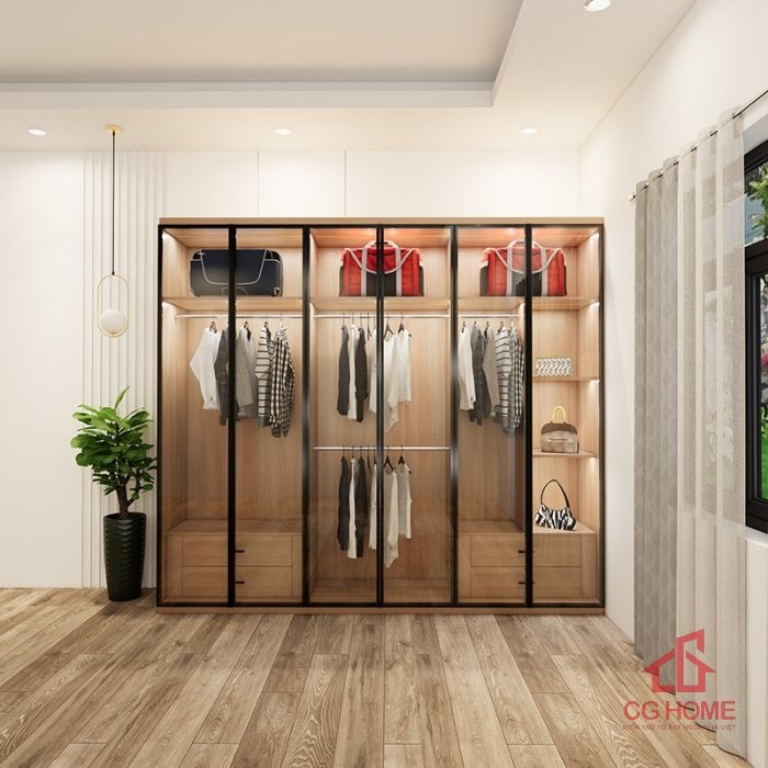 Tủ quần áo 6 buồng 2.7m cánh kính mã TAK270-07