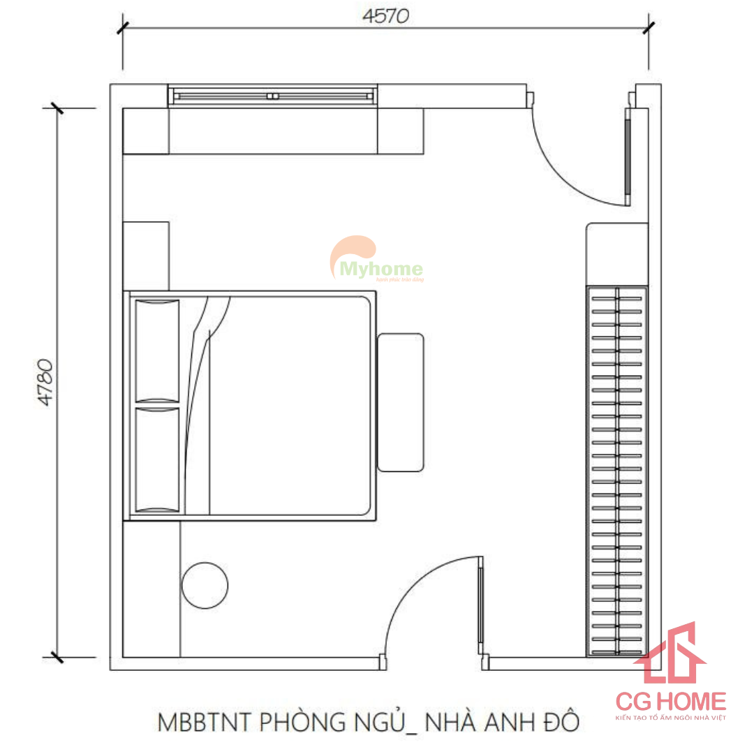 Mặt bằng kích thước phòng ngủ tân cổ điển hiện đại 19m2