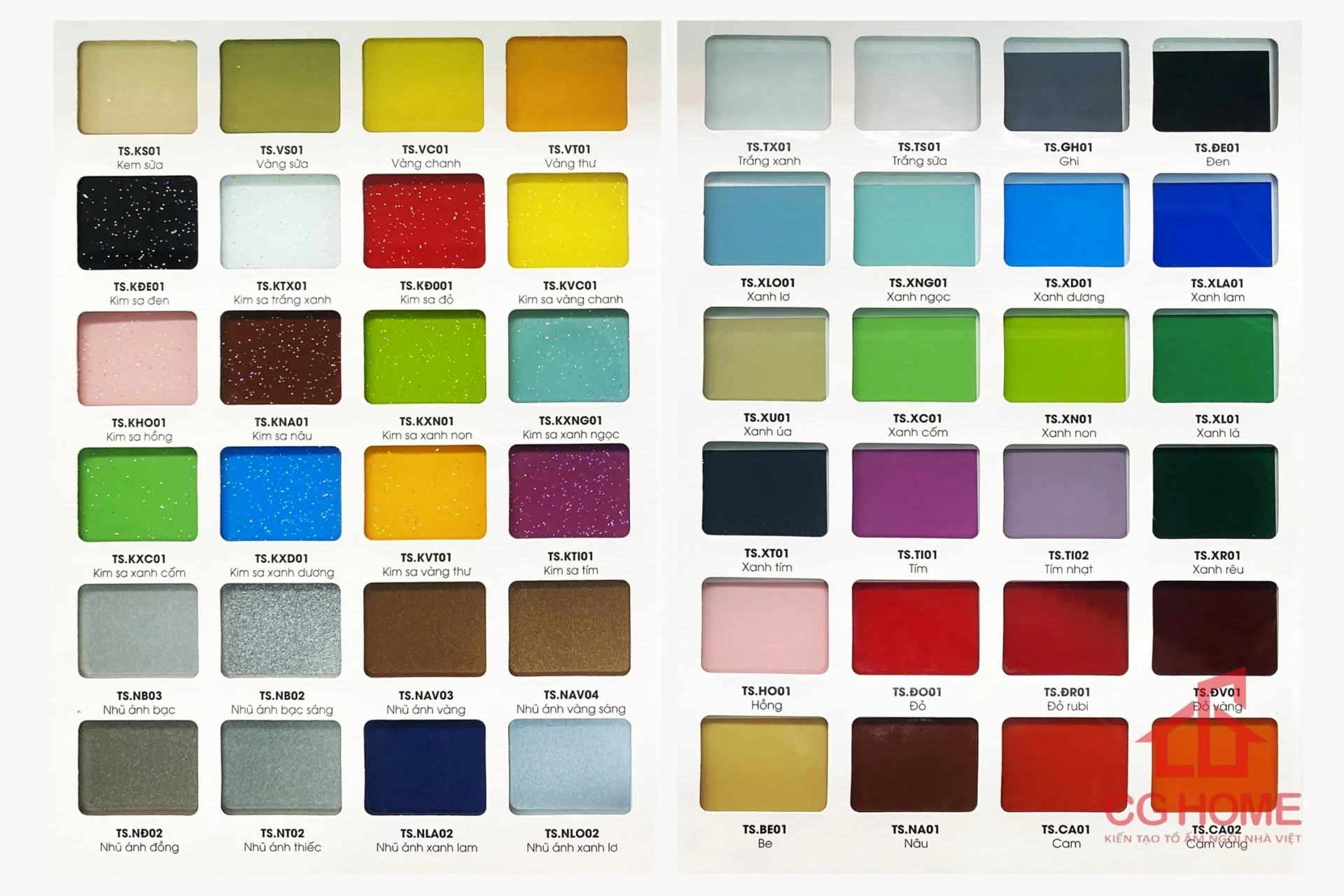 Bảng màu tủ bếp inox cánh kính