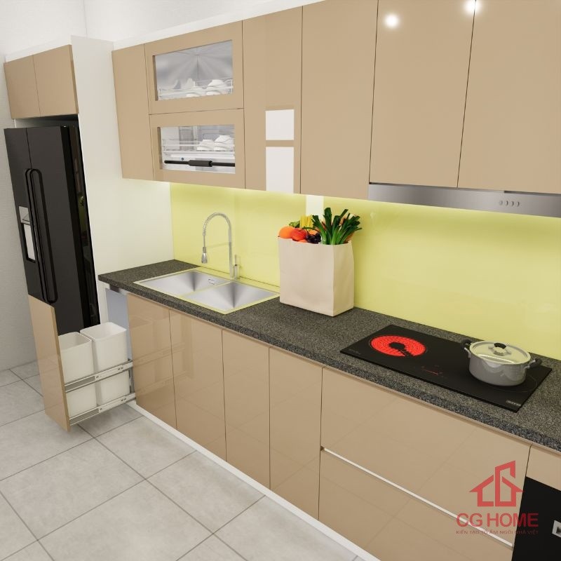 Mẫu tủ bếp inox 304 cánh acrylic chữ I mã IAI39TL