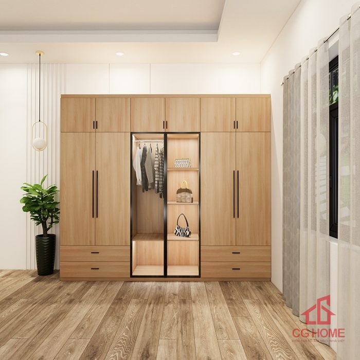 Tủ quần áo 6 buồng 2.7m có cánh kính mã TAK270-02