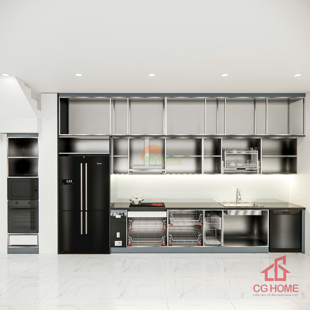 Hệ tủ được thiết kế dạng khung hộp inox nguyên khối, chia khoang đều, tăng khả năng chịu lực