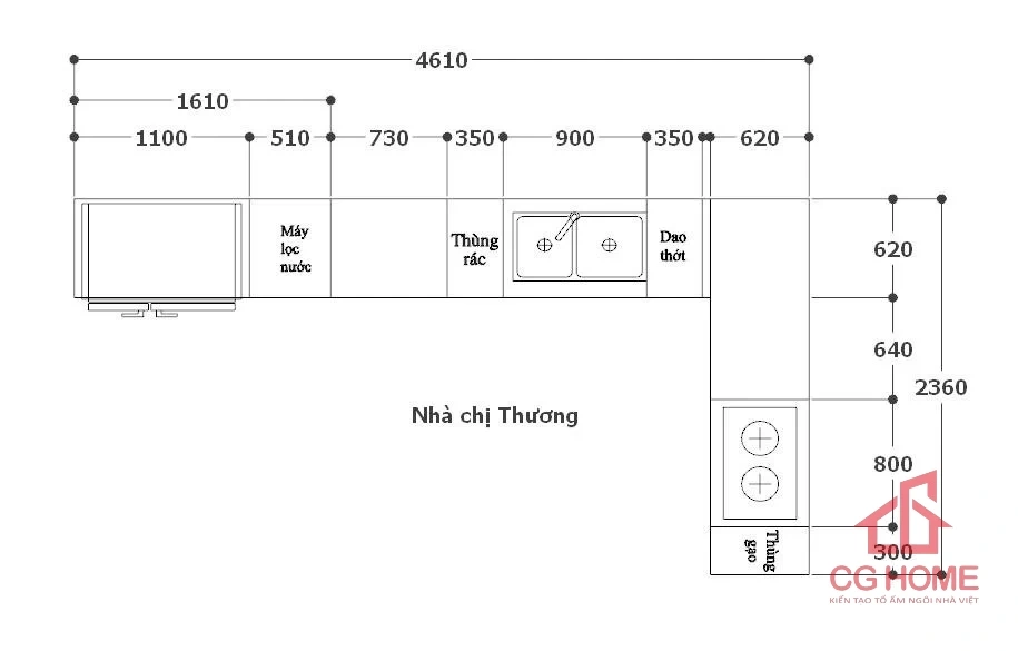 kích thước tủ bếp IAL461236