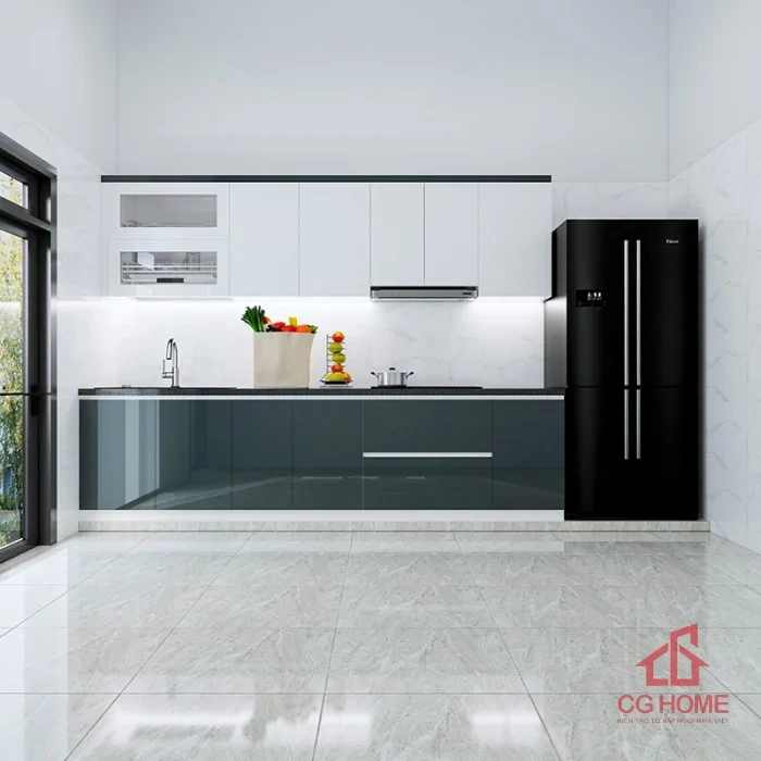 Tủ bếp inox cánh acrylic 2.96m chữ I