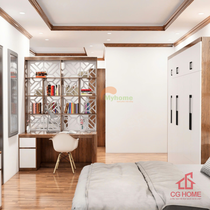 Mẫu Phòng Ngủ Master Kết Hợp Phòng Làm Việc Tối Giản