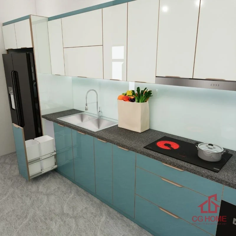 Mẫu tủ bếp inox 304 cánh kính cường lực chữ I mã IKI39TL