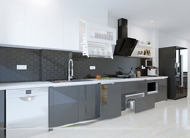 Tủ bếp Inox cánh Acrylic với thiết kế kệ mở ACI102 - NỘI THẤT CG HOME